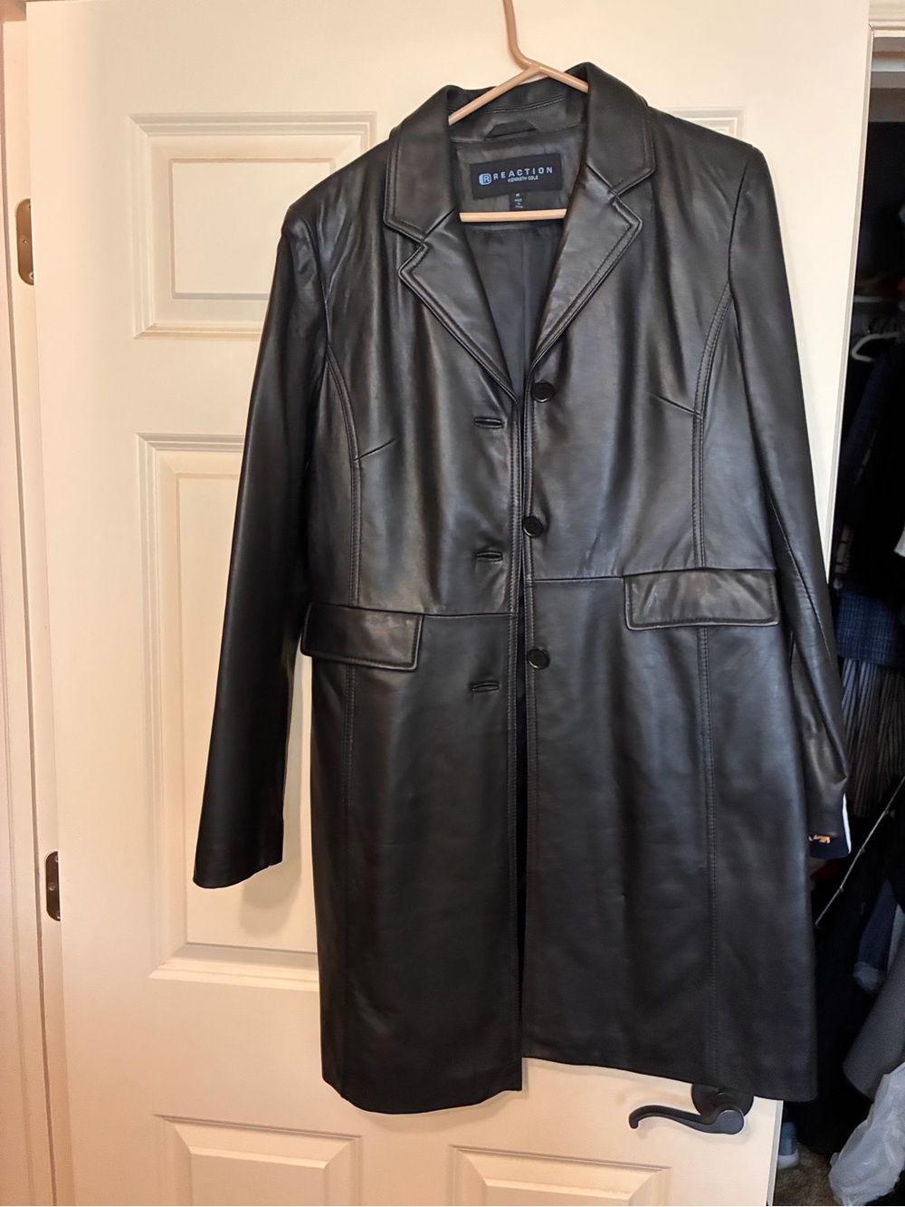 Kenneth Cole Black Leather Trench Coat